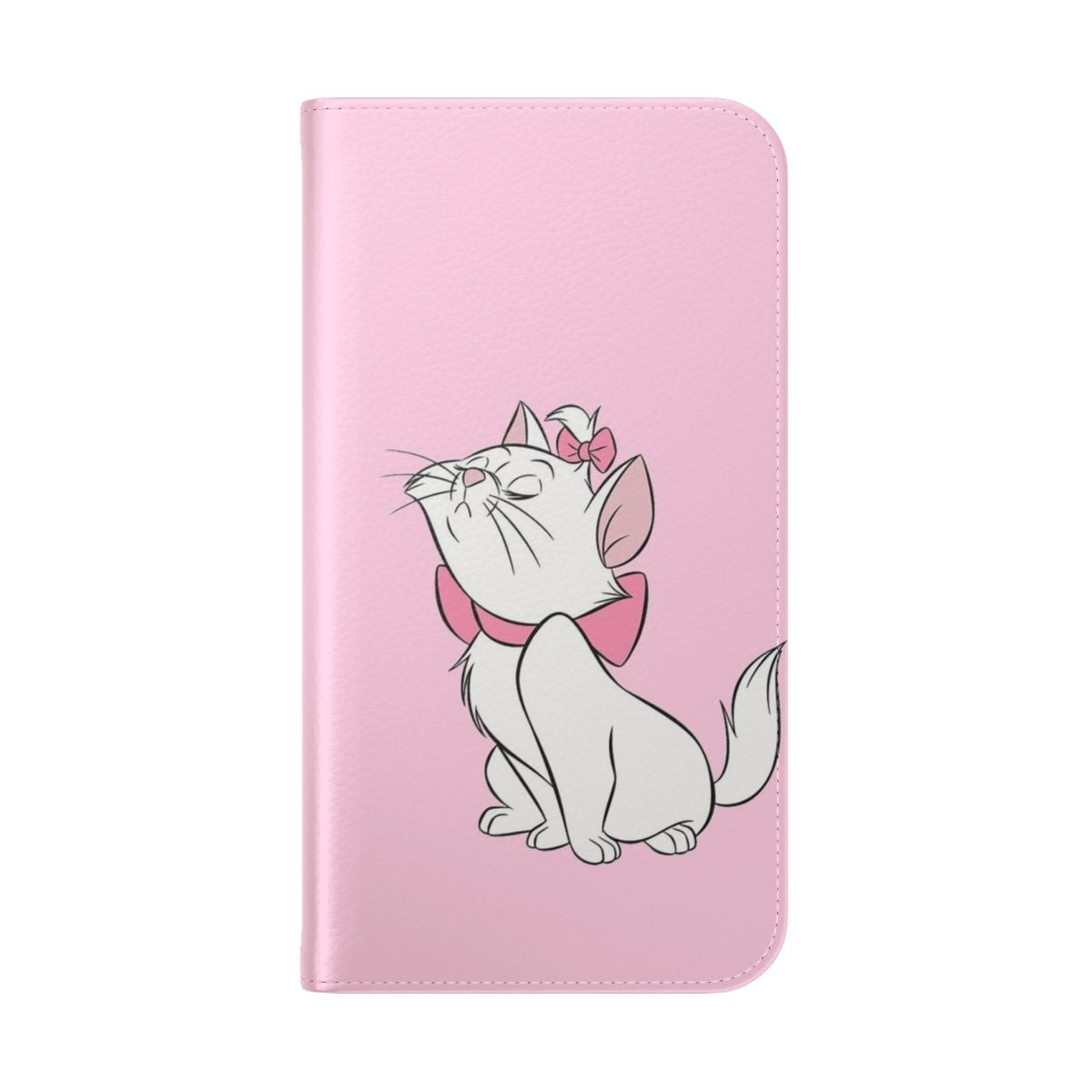 Cute cartoon cat character Marie from Aristocats on a pink and yellow flip cover phone case - Folded Back