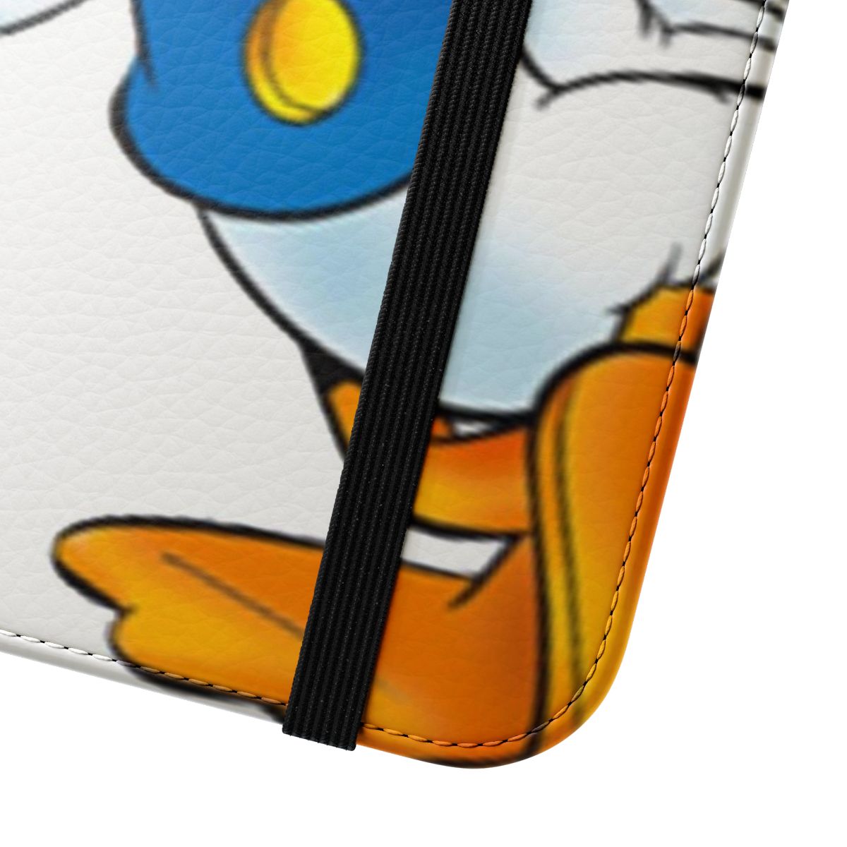 A durable and stylish flip cover phone case featuring the beloved Disney character, Donald Duck. - Close Up