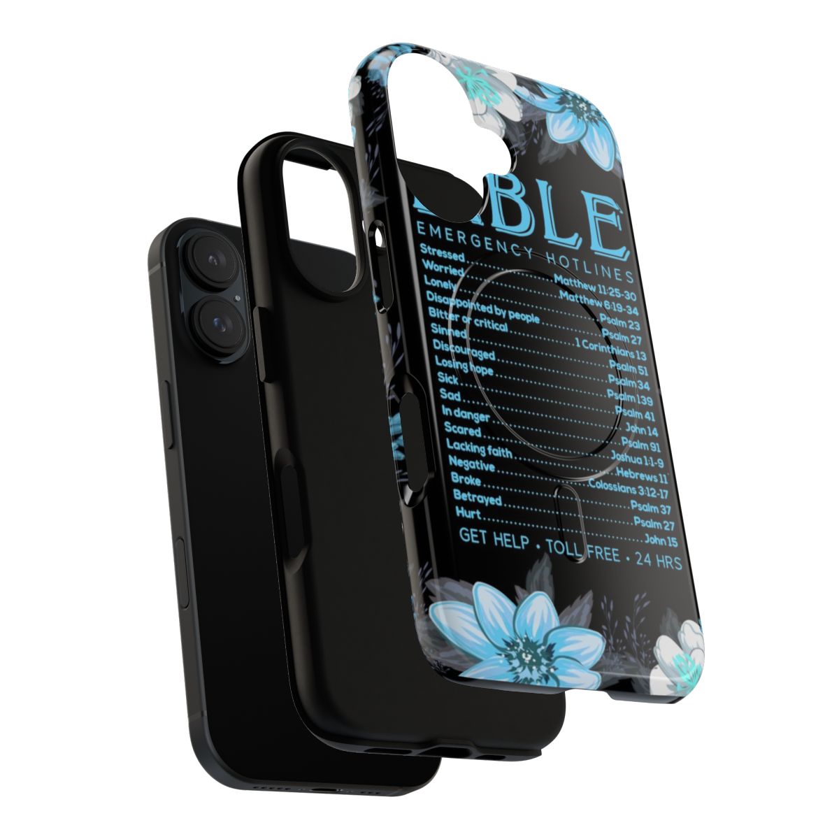 Magnetic tough phone case featuring bible emergency numbers design - Layers