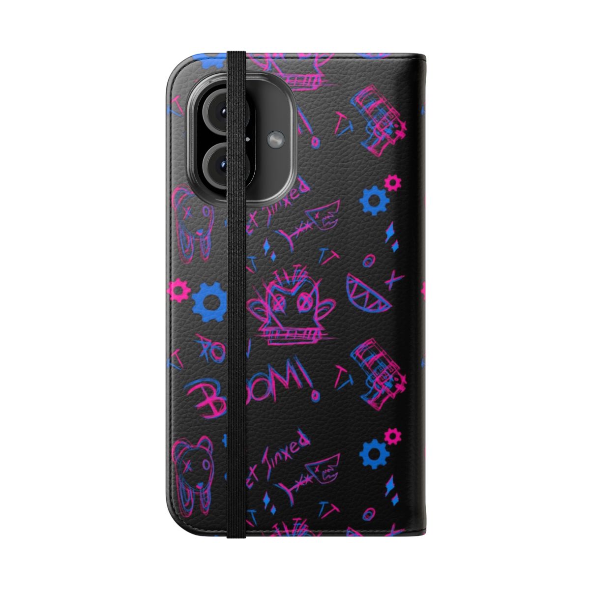 Cyberpunk-inspired 3D phone case featuring gears, rabbit, and monkey design elements - Folded Front