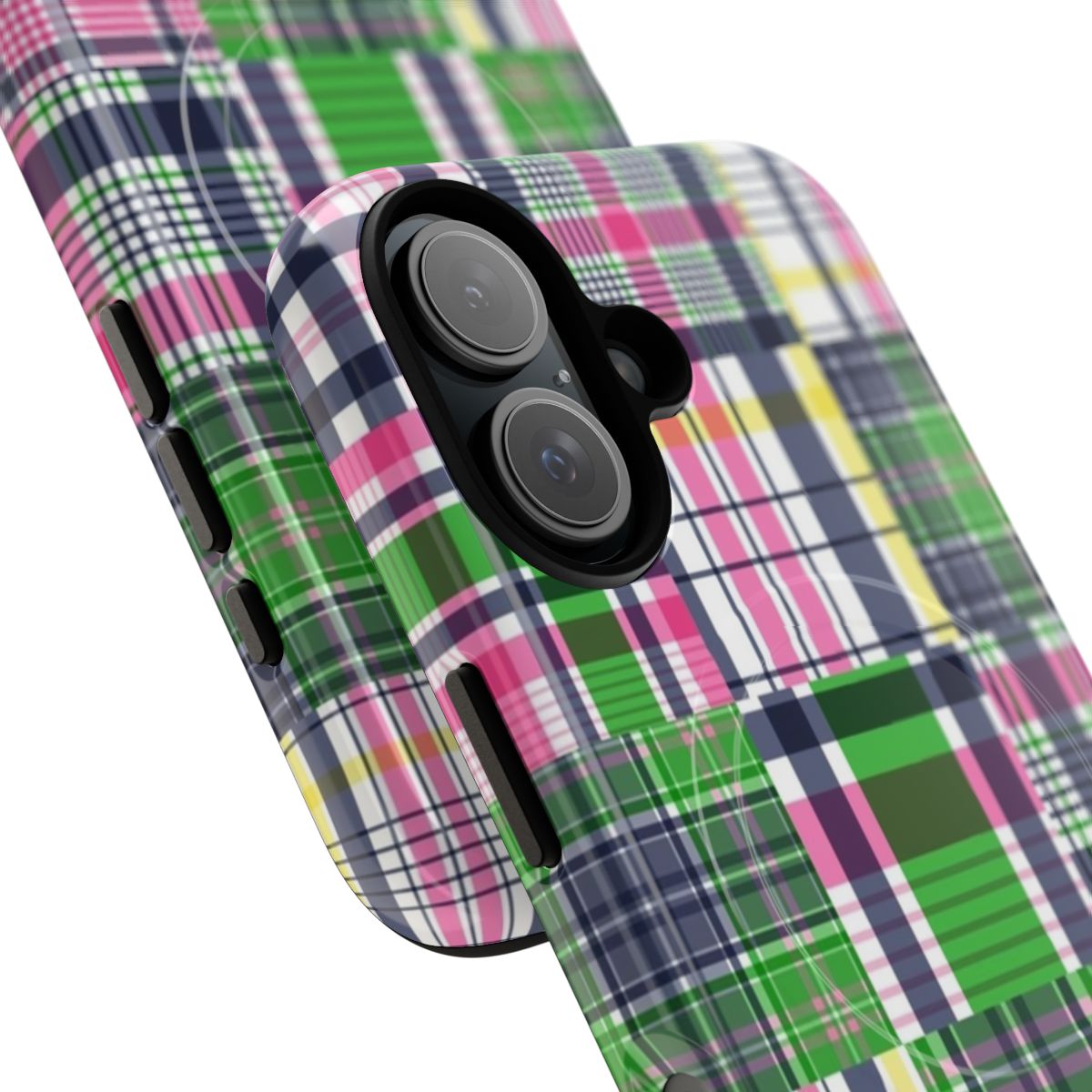 Colorful patchwork plaid pattern phone case with magnetic closure - Detail