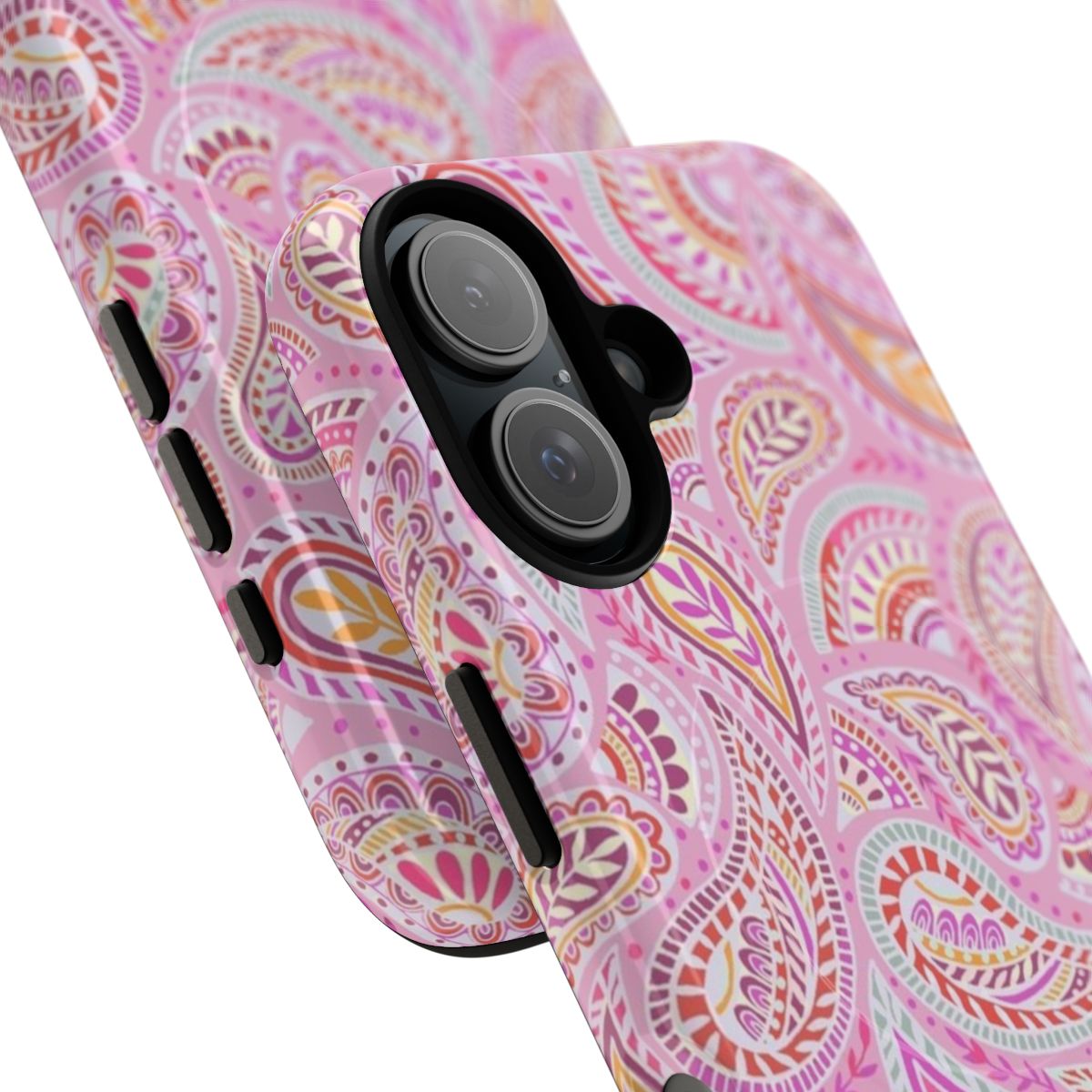 Pink paisley pattern magnetic tough phone case - Detail