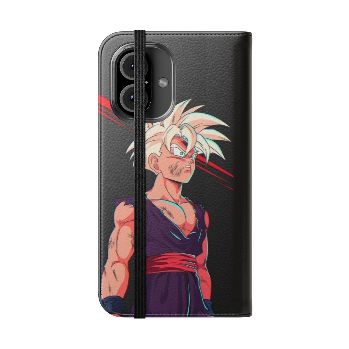 Anime-style image of Gohan in super saiyan form on a smartphone flip cover case - Folded Front