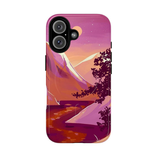 Colorful phone case featuring a lesbian pride mountain design for LGBTQ+ nature enthusiasts.