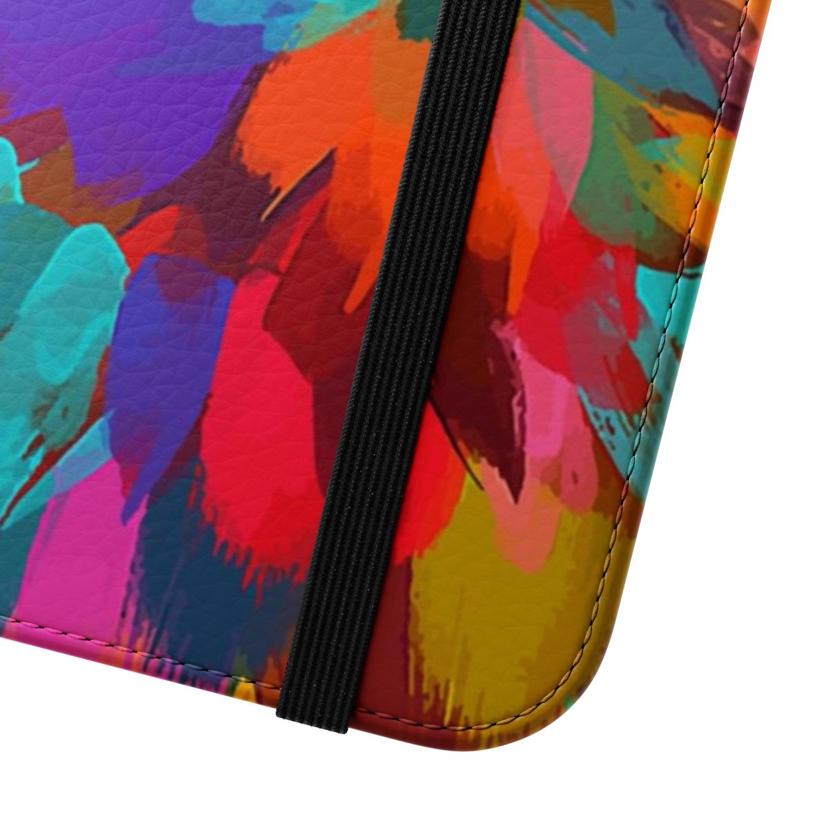 Vibrant summer artwork with colorful bright brush strokes on a protective phone case - Close Up