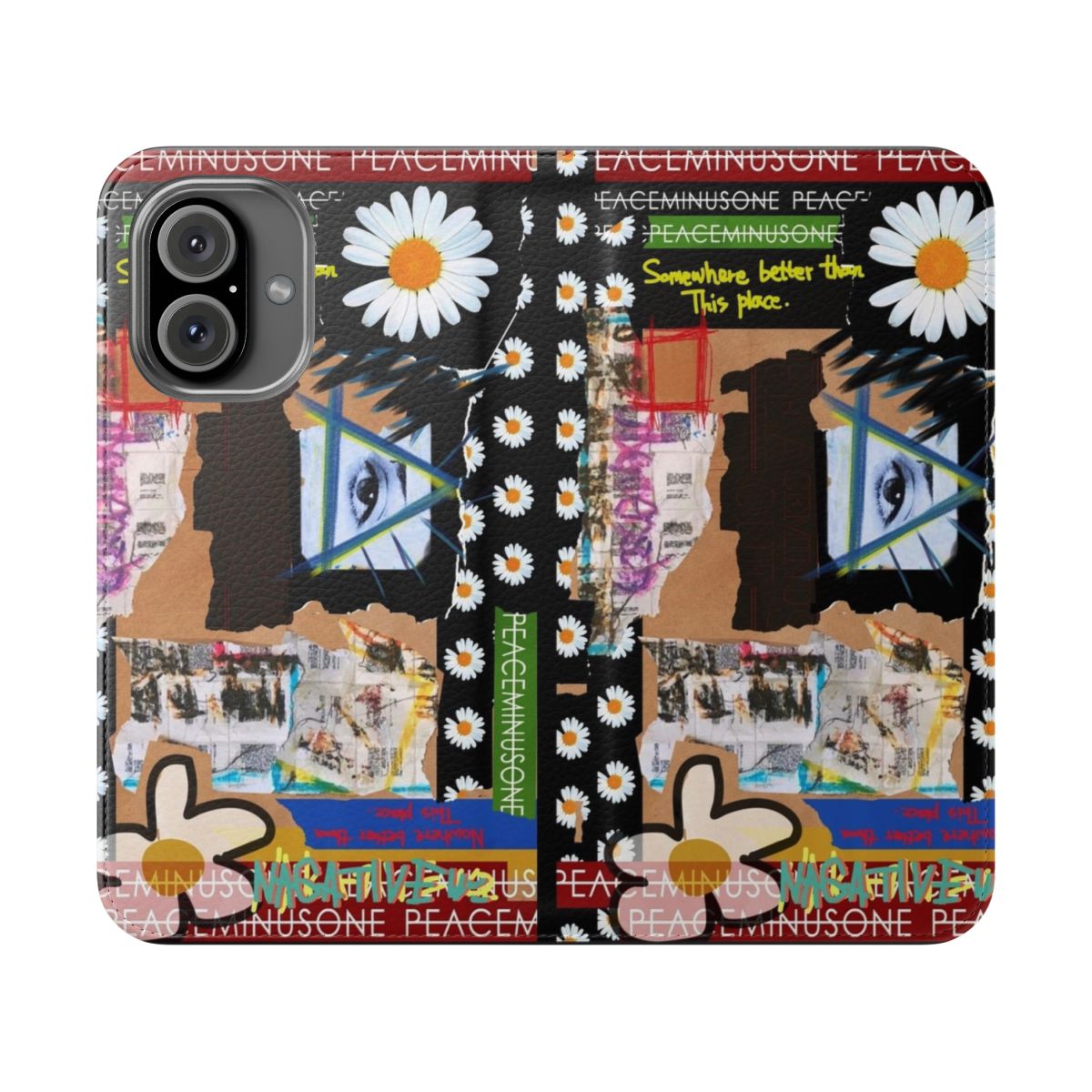 Kpop-inspired flip cover phone case with a daisy pattern design