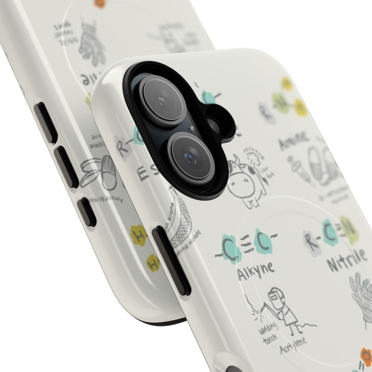 Phone case featuring detailed molecular structures and chemical diagrams - Detail