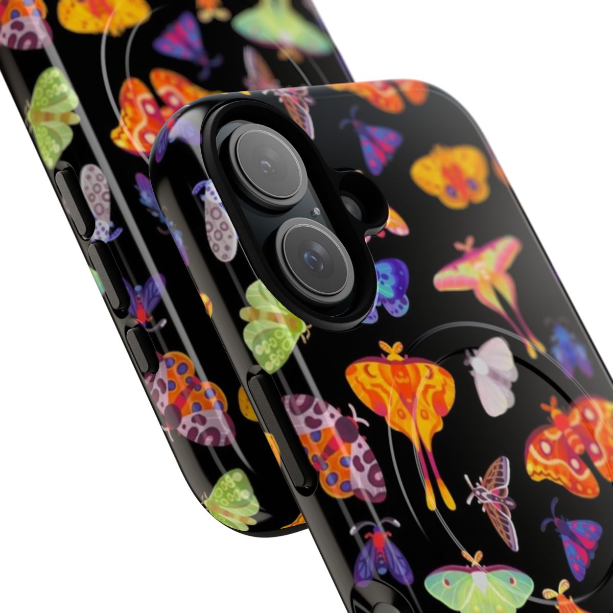 Artistic illustration of a moth on a tough, magnetic phone case - Detail