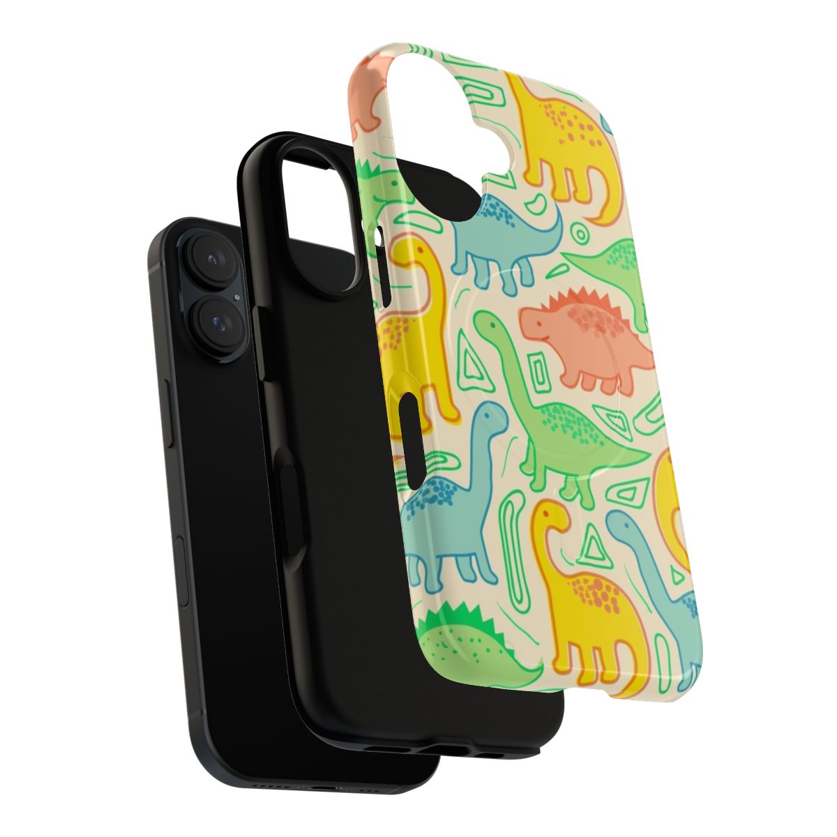 Colorful dinosaur pattern on a tough, magnetic phone case - Layers