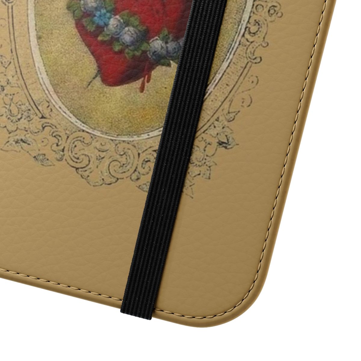 Flip cover phone case featuring a sacred heart of mary design - Close Up