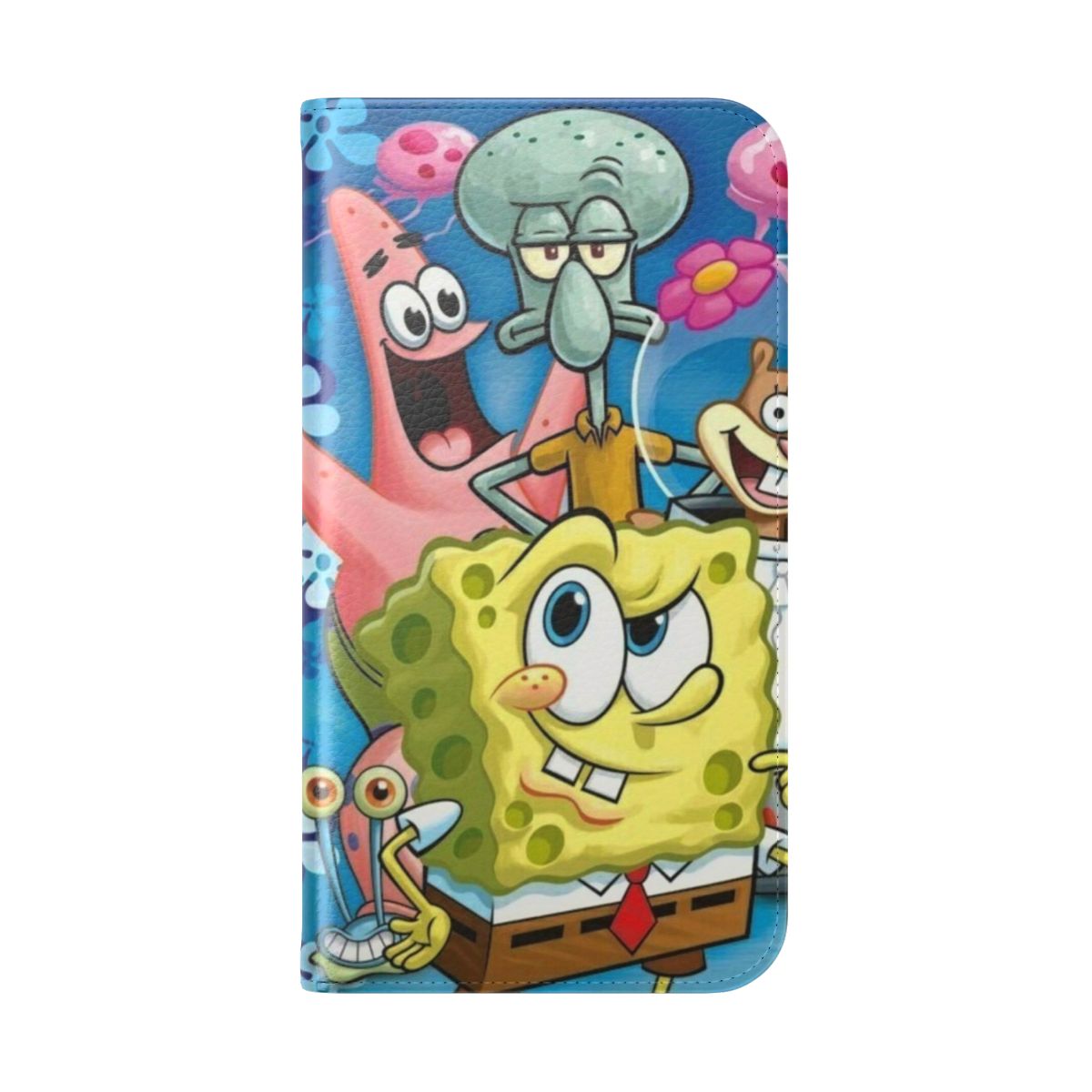 Vibrant spongebob squarepants-themed phone case with a protective flip cover - Folded Back