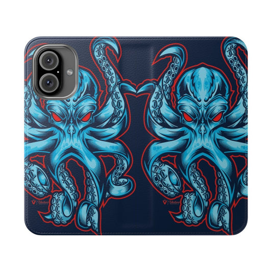 Octopus inspired flip phone case with a detailed mythological creature design