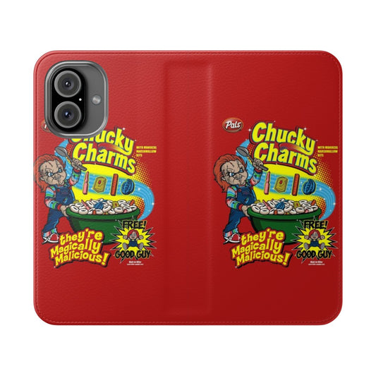 Chucky-Inspired Flip Cover Phone Case with Horror Movie Parody Design