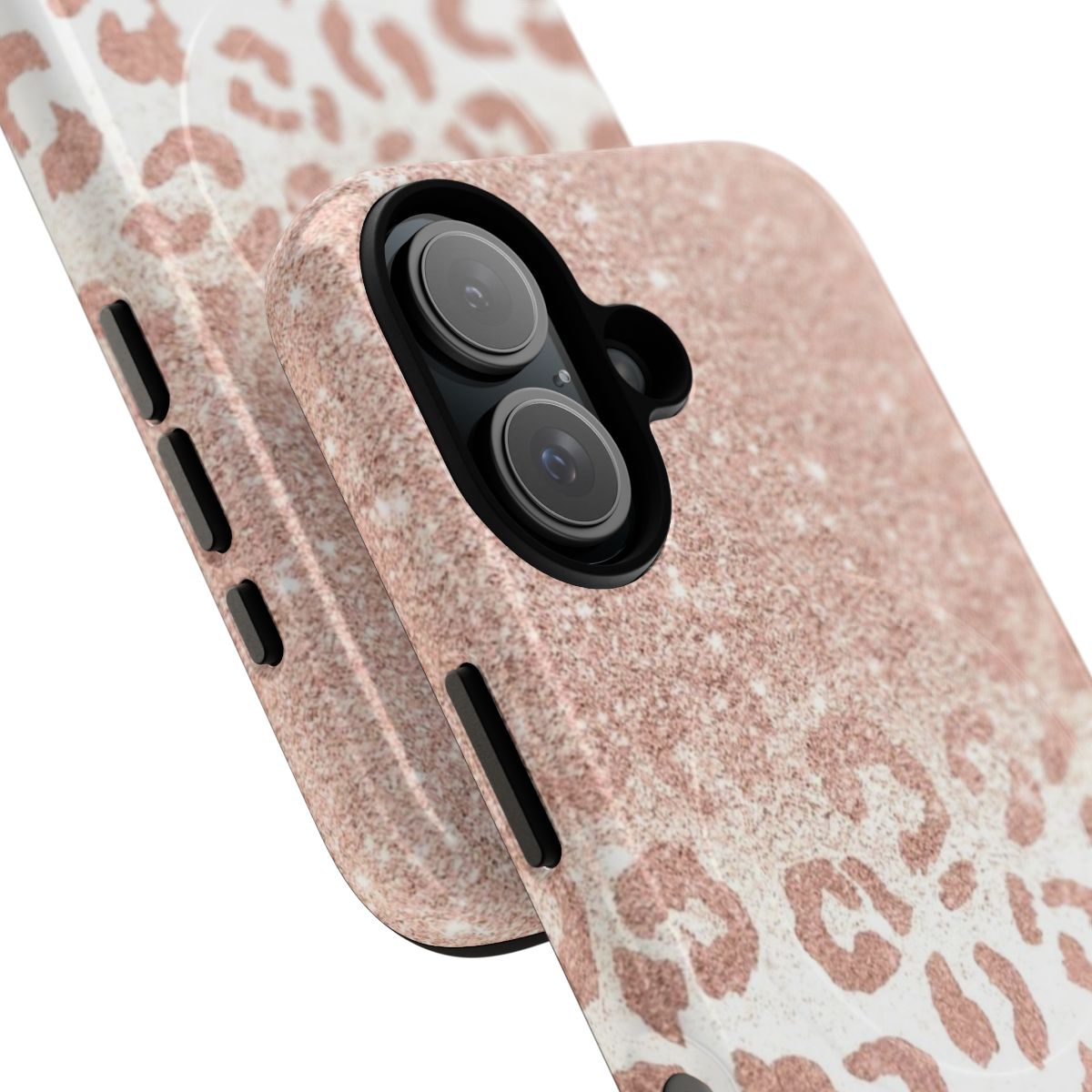 Trendy leopard pattern ombre phone cases with faux rose gold glitter - Detail