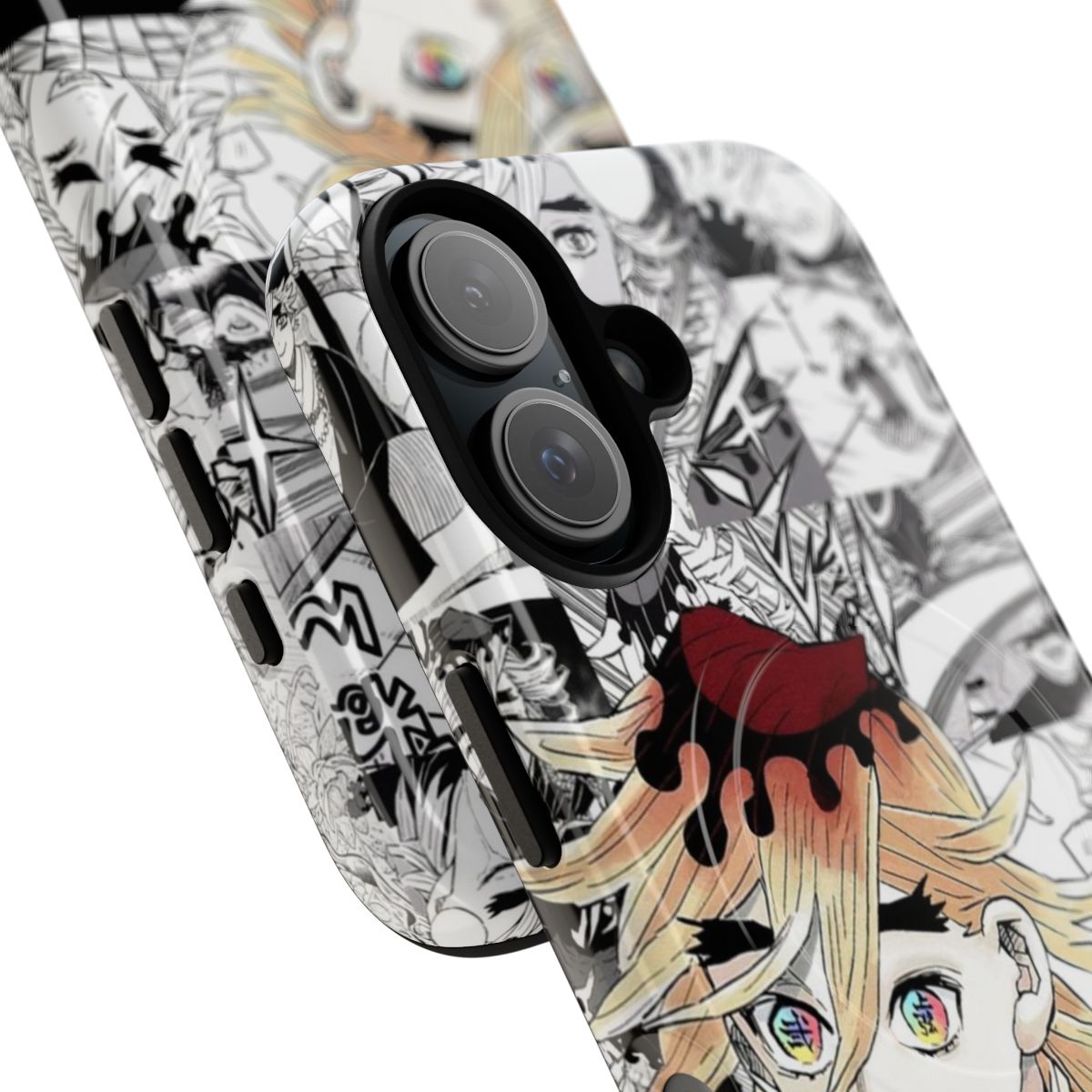 Doma-themed black and white collage phone case with strong magnetic attachment - Detail