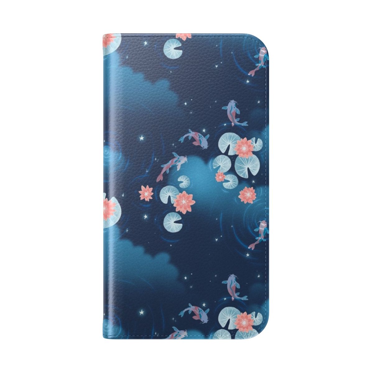 Flip phone case with a serene koi pond at night design - Folded Back