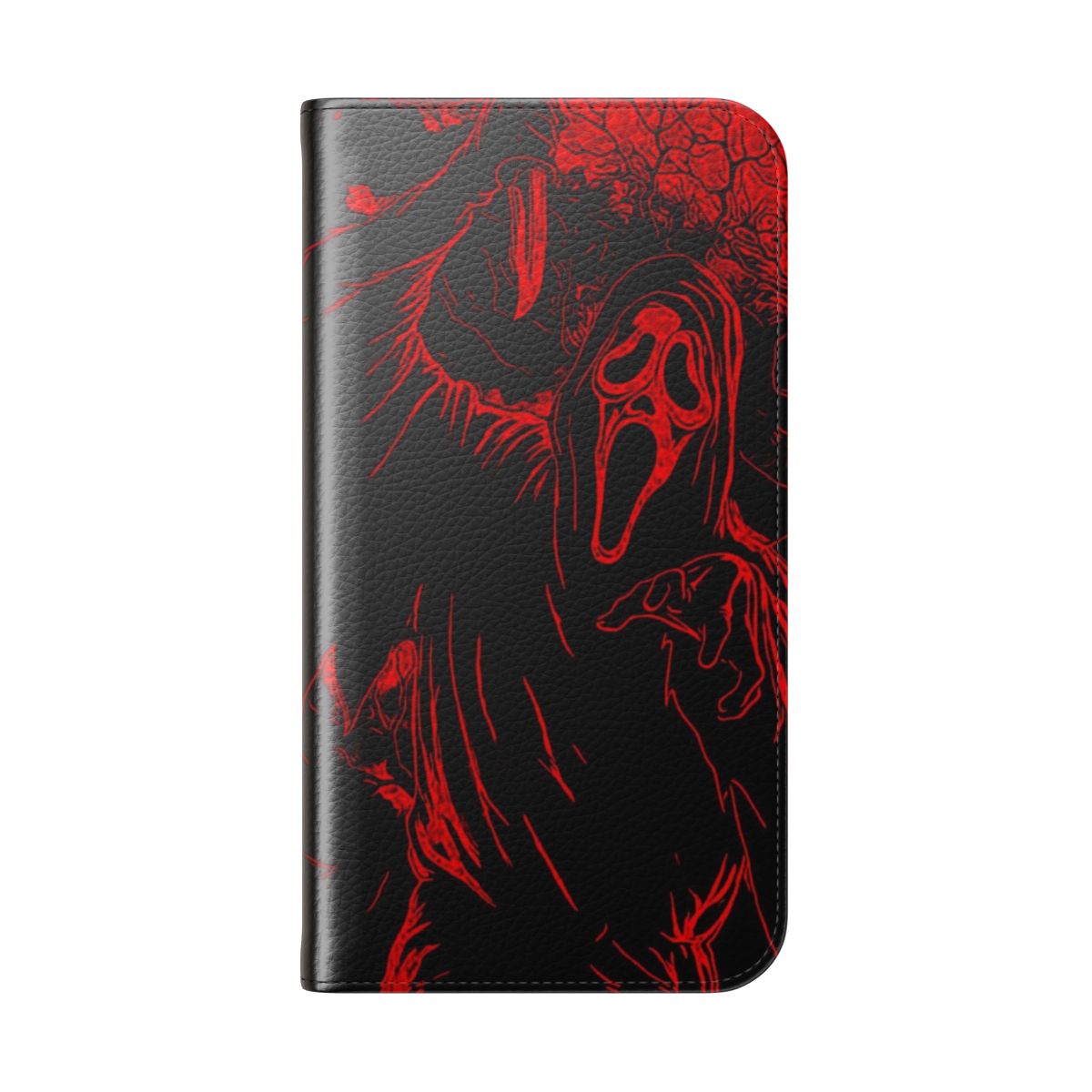 Spooky Ghostface-themed phone case with a flip cover design - Folded Back