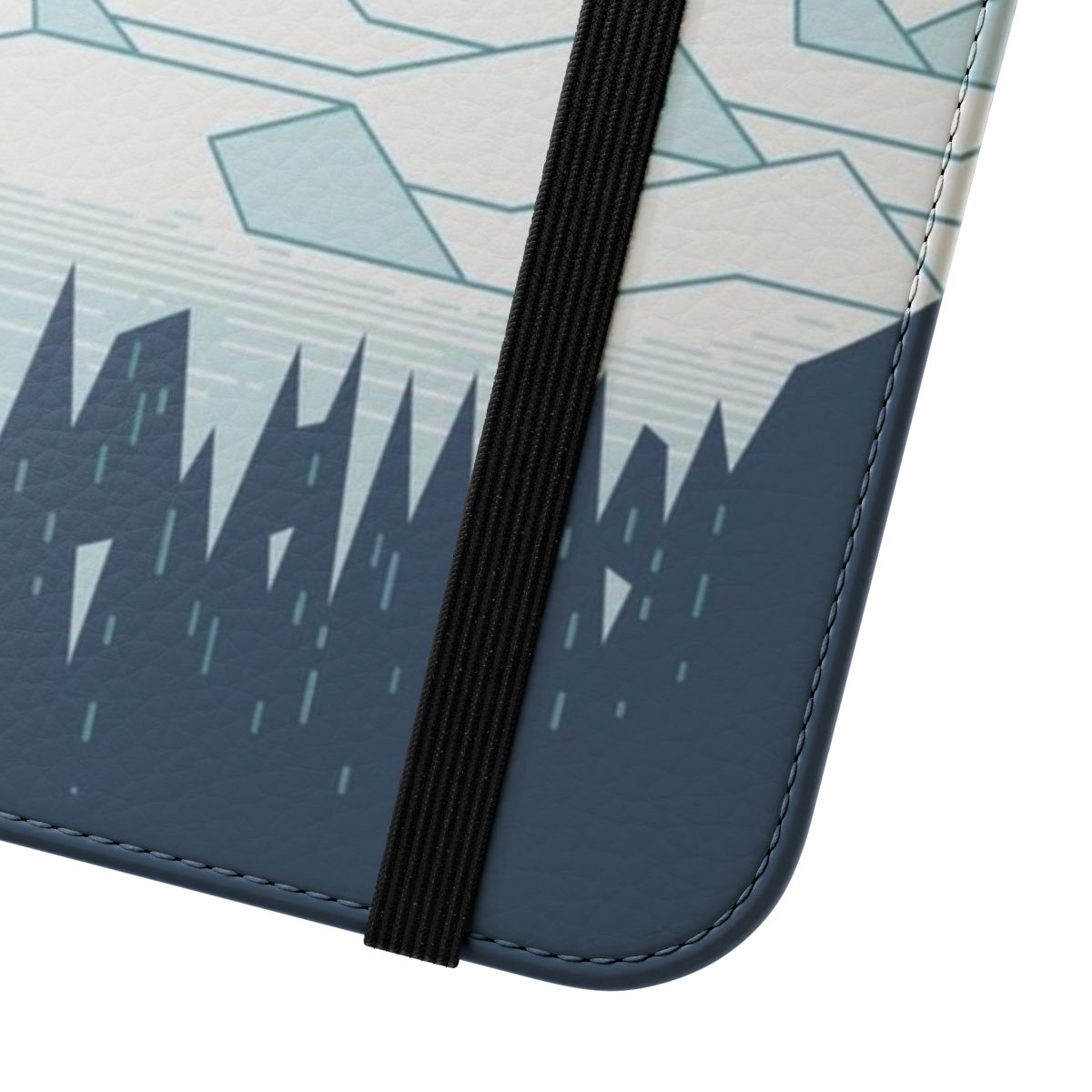 Minimalist phone case with a pastel sunrise design set against an arctic landscape. - Close Up