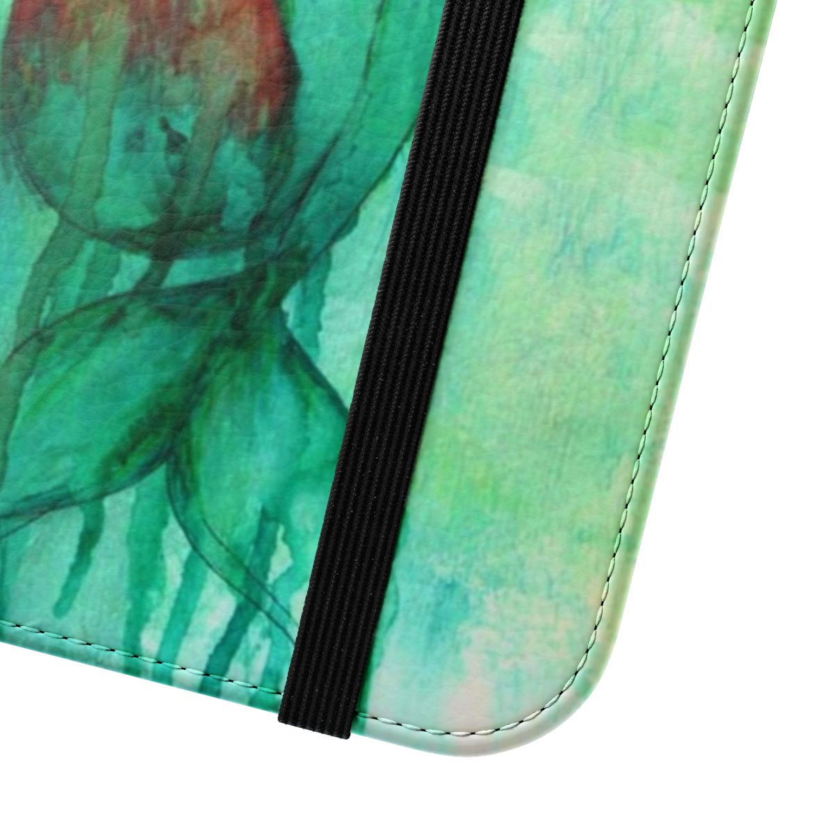 Watercolor mermaid design on a flip cover phone case - Close Up