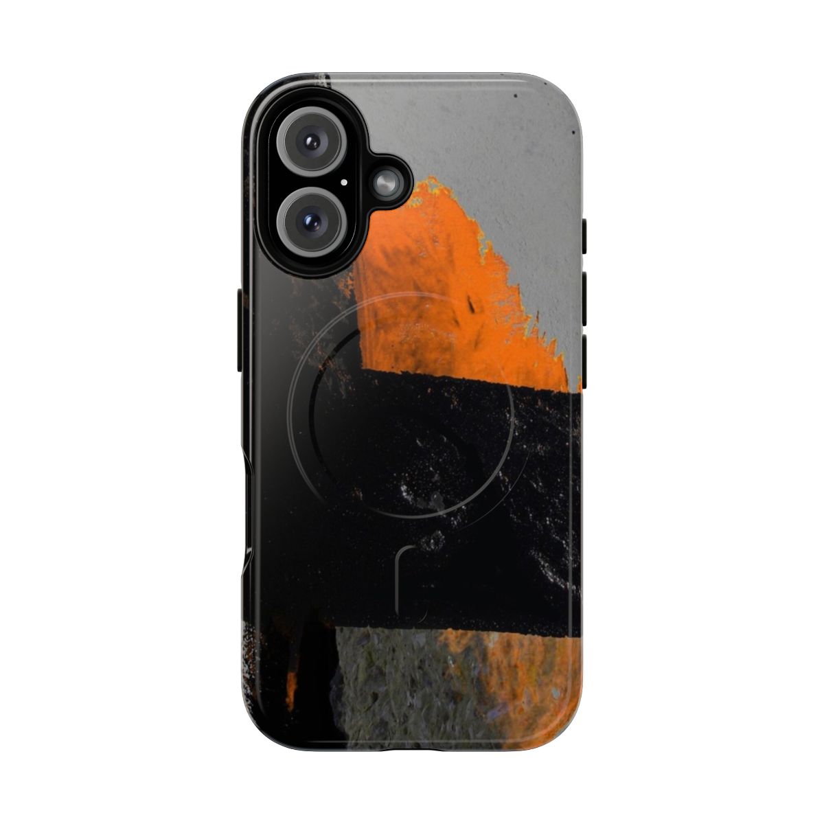 Minimalist abstract expressionist art phone case in orange and black