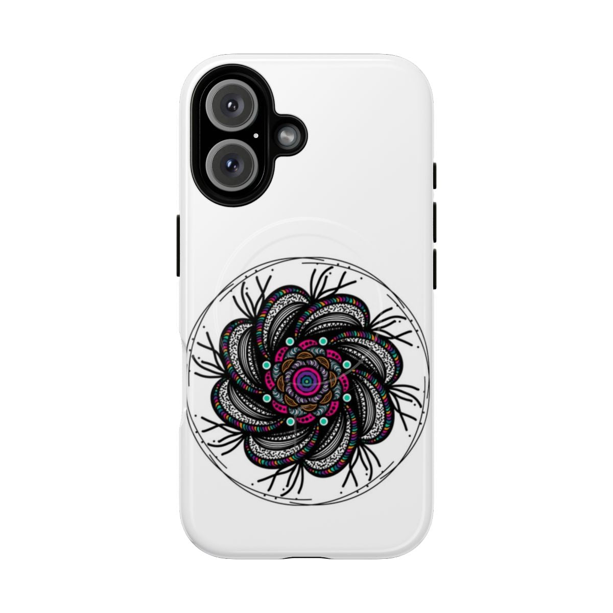 Colorful psychedelic phone case with hand-drawn kaleidoscope design