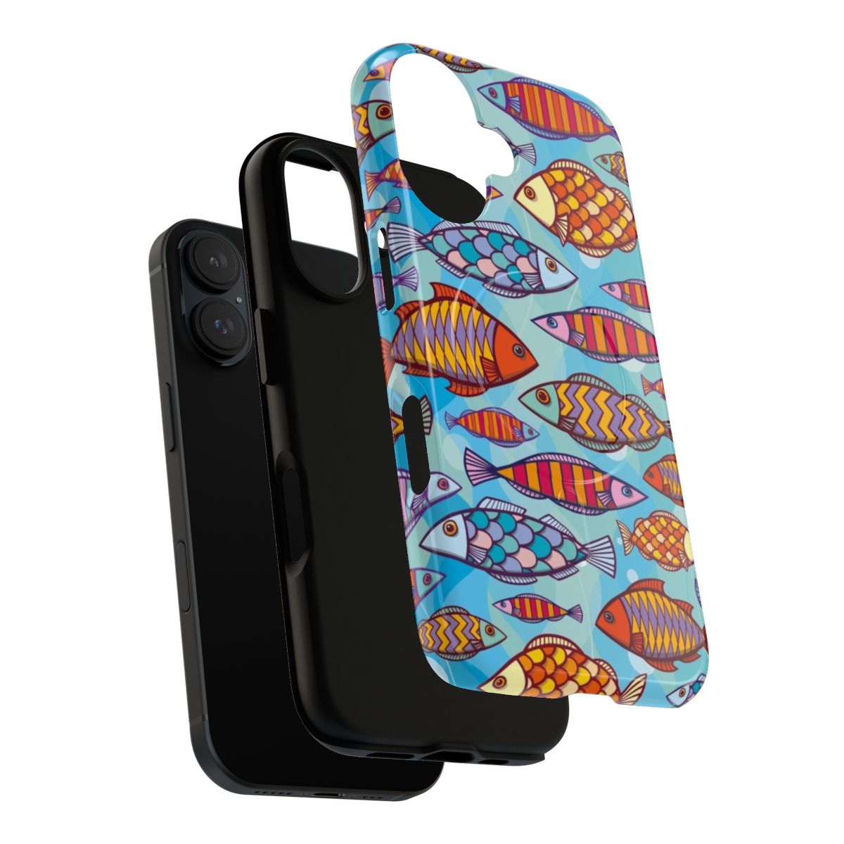 Colorful fish-themed phone case with underwater waves and marine life design - Layers