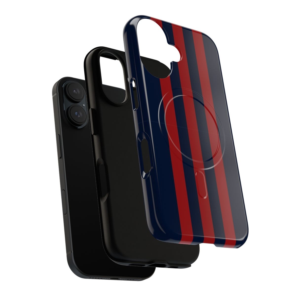 Navy blue phone case with bold crimson red vertical stripes - Layers