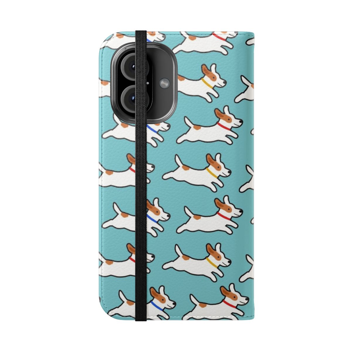 Cute cartoon illustration of a Jack Russell Terrier dog on a flip cover phone case - Folded Front