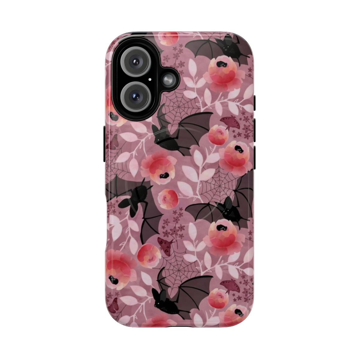 Pastel floral pink bat design on a magnetic tough phone case