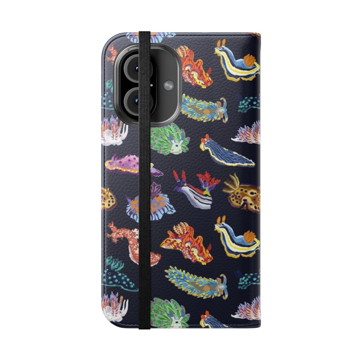 Colorful phone case with a design inspired by vibrant sea slugs and nudibranchs - Folded Front