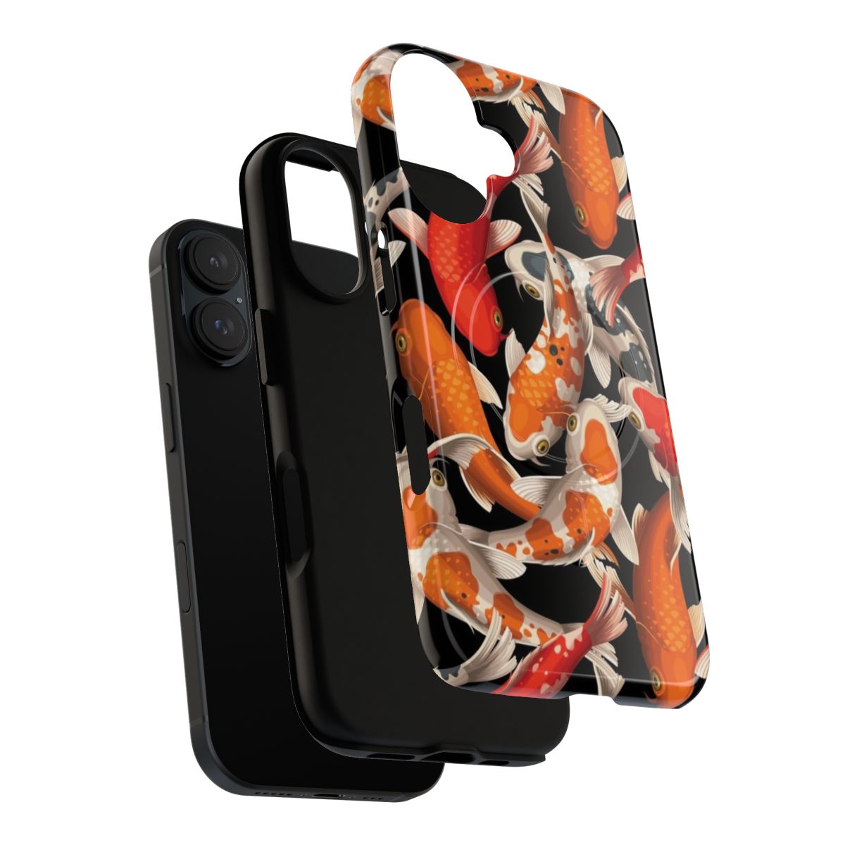 Vibrant koi fish swimming in a traditional Japanese pond, featured on a protective phone case. - Layers