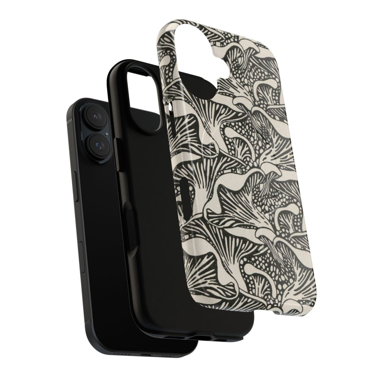 Vintage-inspired art nouveau style phone case featuring a whimsical mushroom pattern - Layers