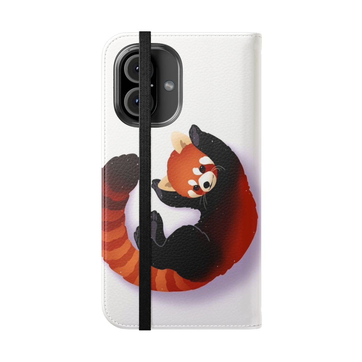 A vibrant red panda graphic printed on a protective phone case. - Folded Front