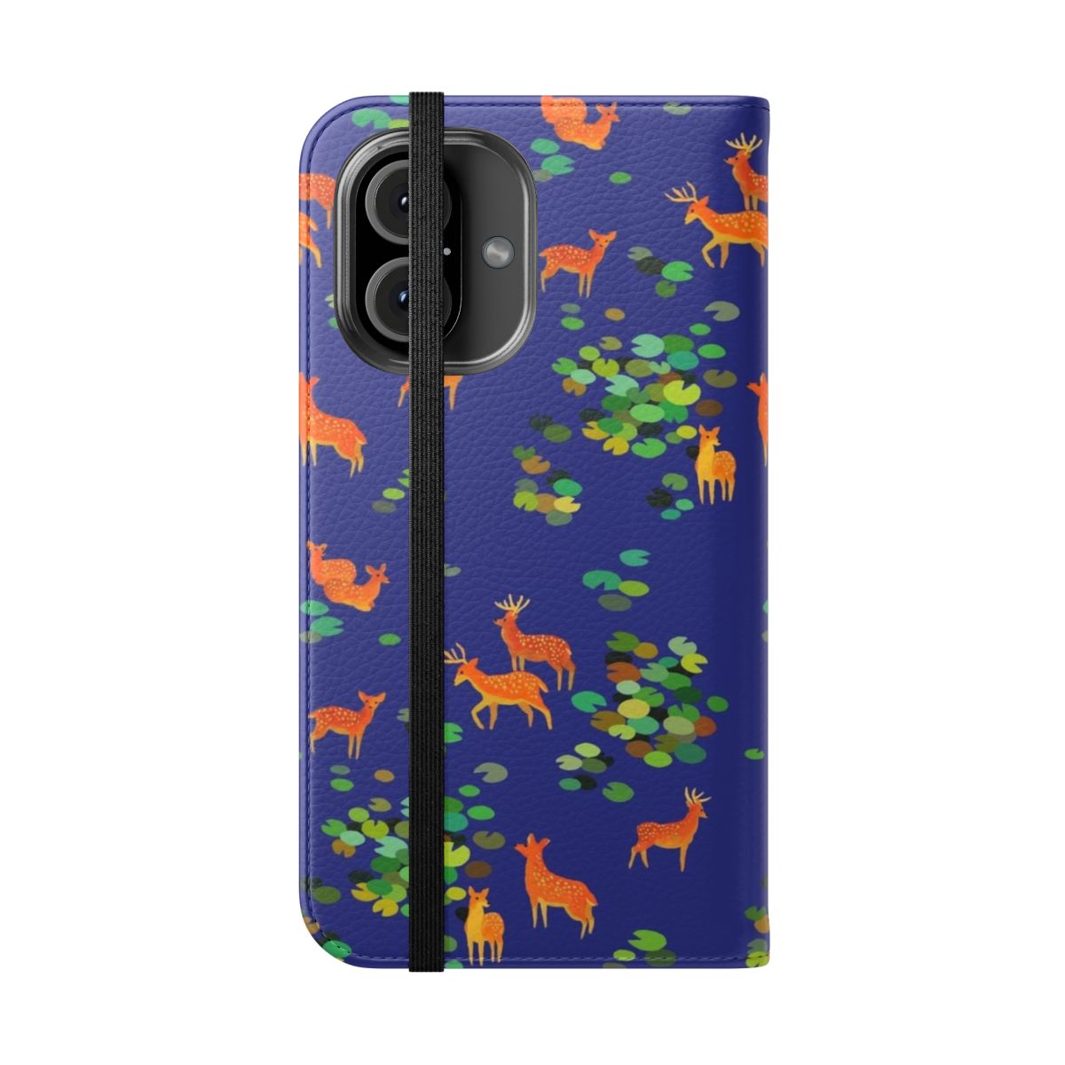 Closeup of a deer and lilypads on a botanical-themed phone case - Folded Front