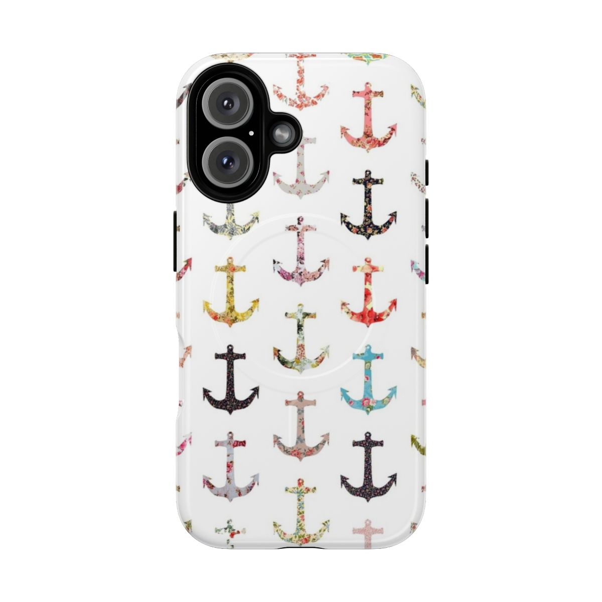 Vintage retro style floral nautical anchor design on a durable magnetic phone case