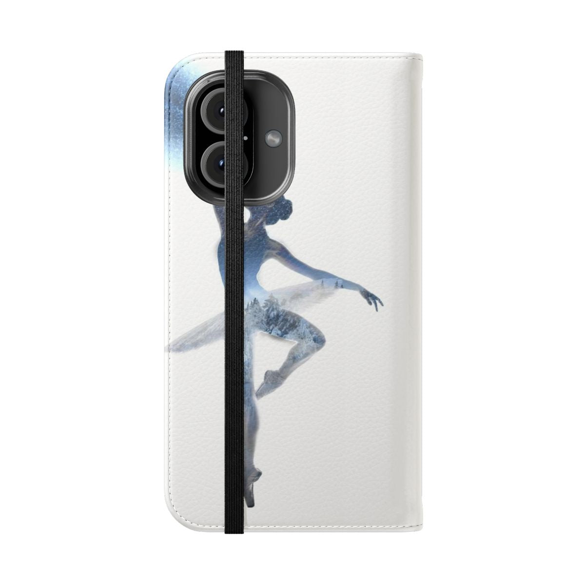 A stylish flip cover phone case featuring a dancing ballerina silhouette against a starry background, perfect for ballet and dance enthusiasts. - Folded Front