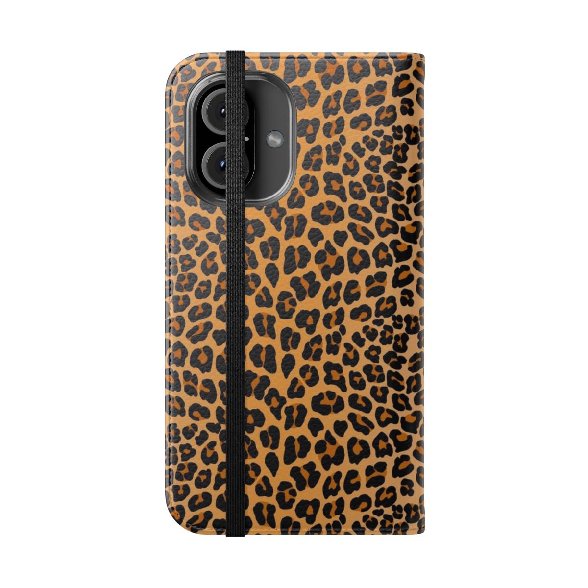 Leopard print flip cover phone case for smartphones - Folded Front