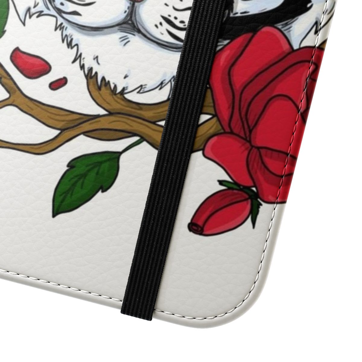 White tiger print flip phone case with floral and vector art design - Close Up