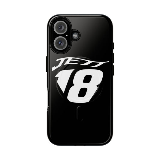 Magnetic tough phone case featuring the HD logo of motocross rider Jett Lawrence