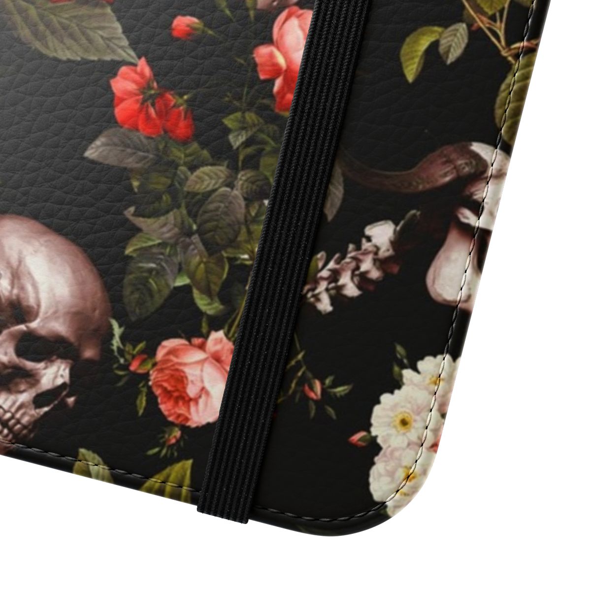 Spooky skull and floral pattern flip phone case - Close Up