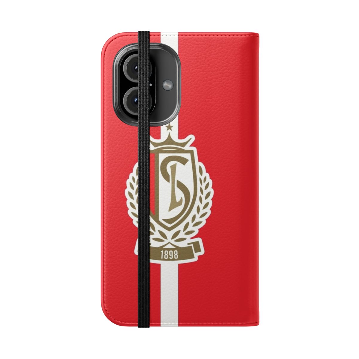 Red and white Standard de Liège inspired flip cover phone case - Folded Front