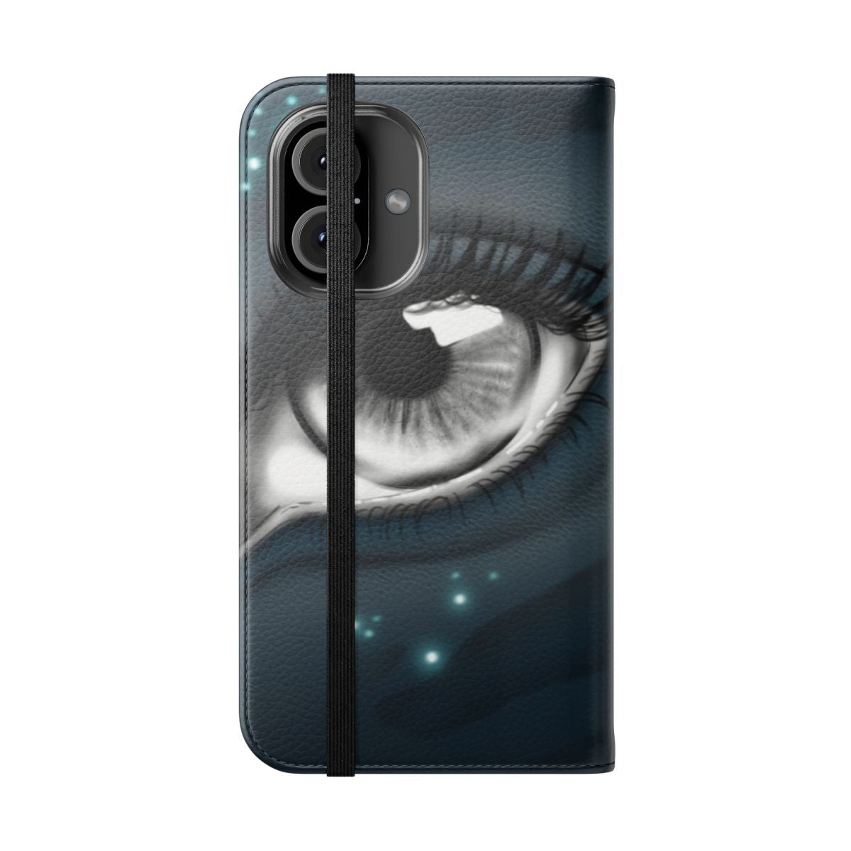 Navi-inspired flip cover phone case with intricate eye design - Folded Front