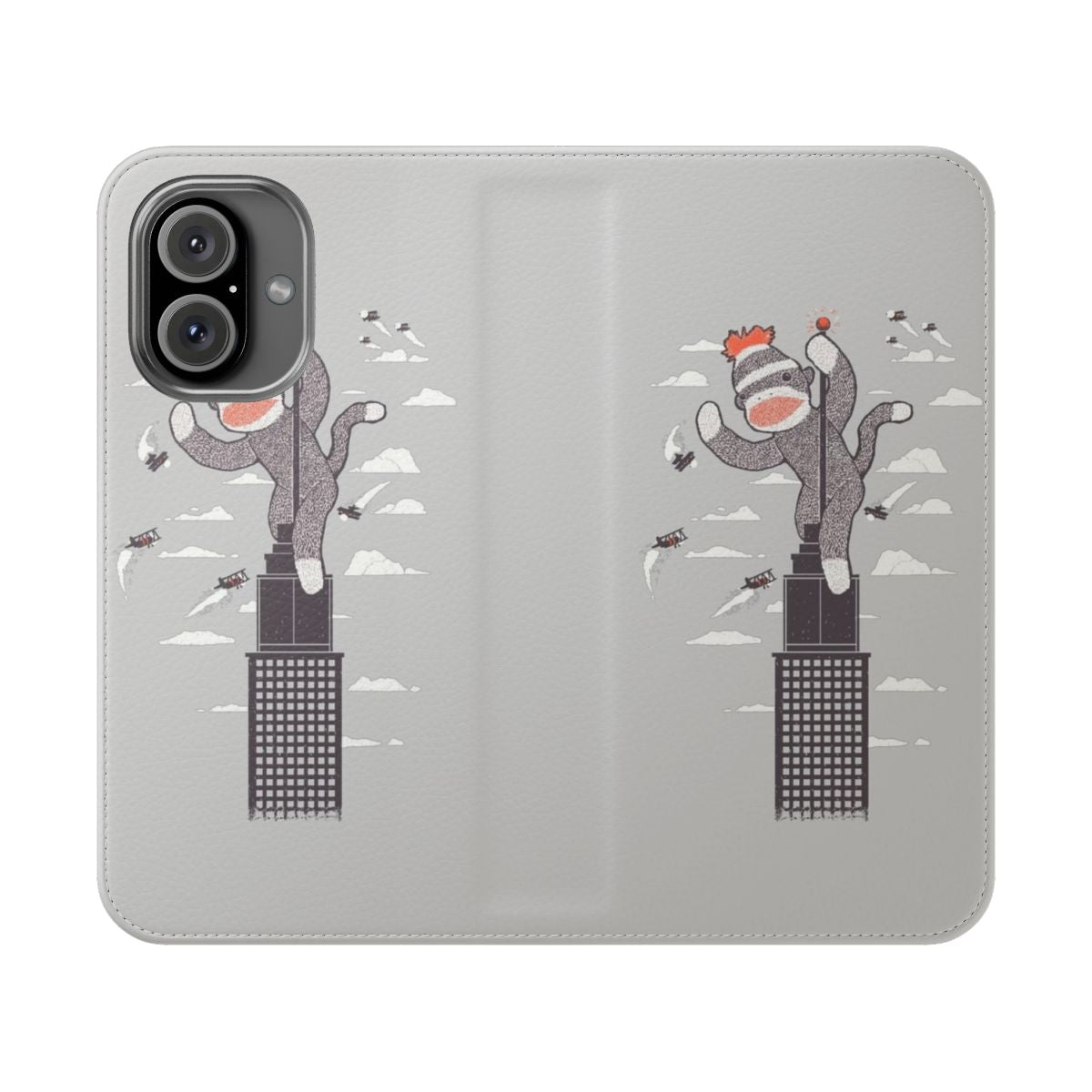 Flip phone case featuring a cute and cuddly sock monkey design