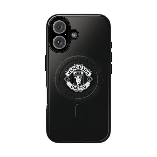 Durable black phone case with magnetic closure for Manchester fans