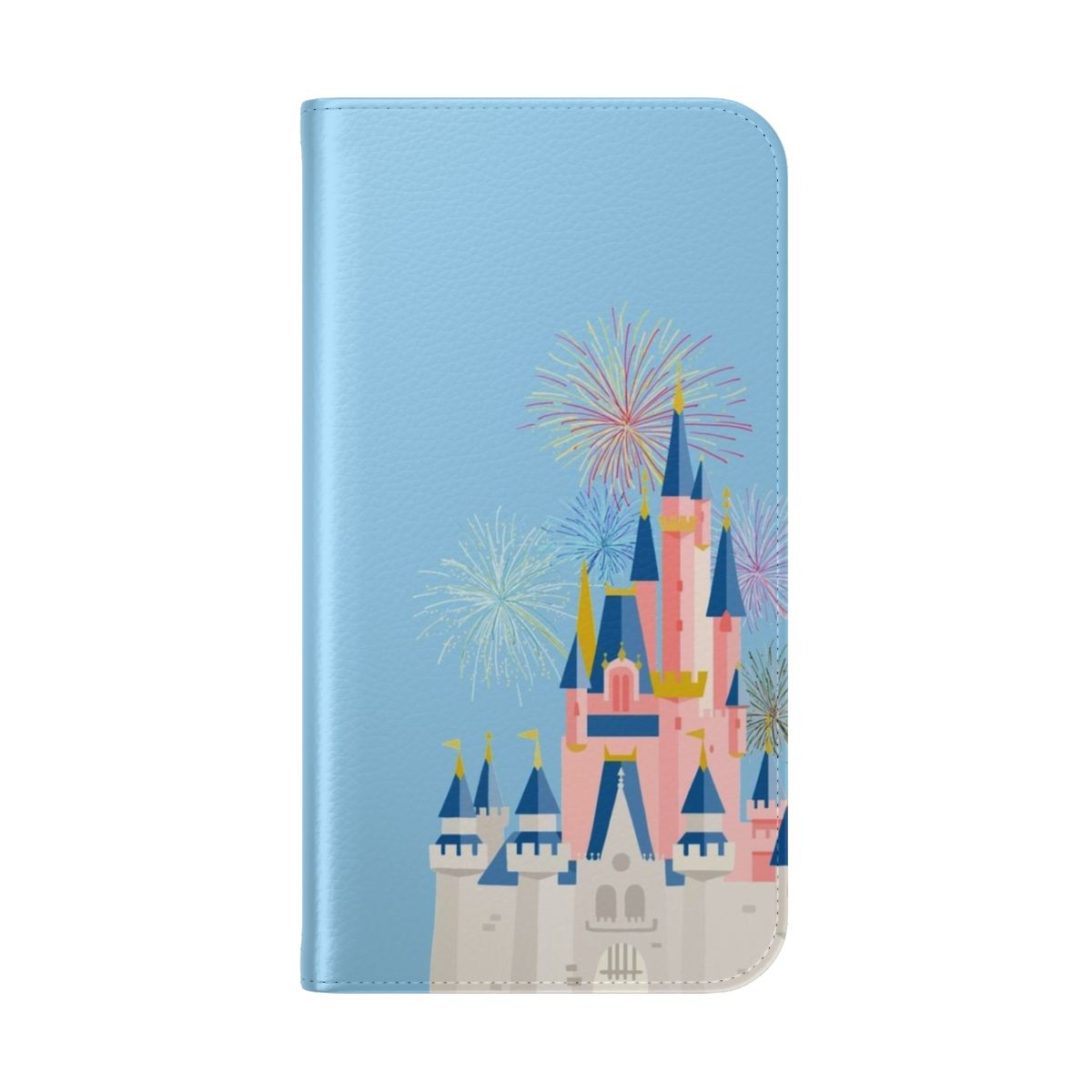 Enchanting castle flip phone case with magical sparkles and fireworks - Folded Back