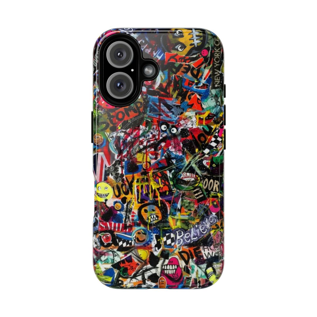 Graffiti-inspired abstract art phone case with magnetic closure