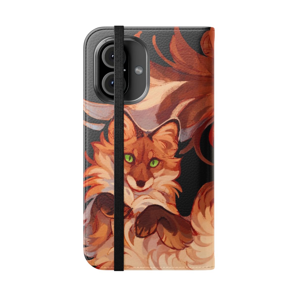 Red fox rolling in the grass on a stylish flip cover phone case - Folded Front