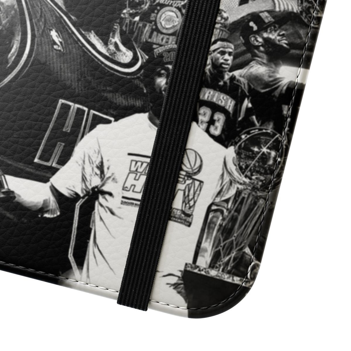 Basketball-themed flip cover phone case design featuring LeBron James, the 4-time NBA champion. - Close Up