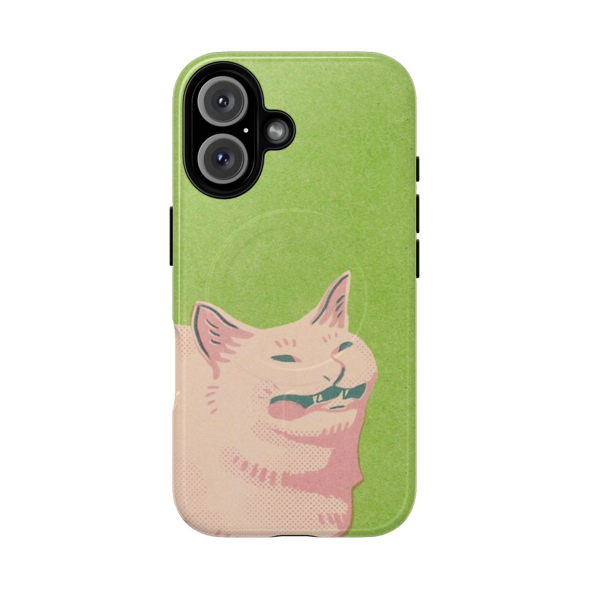 A phone case featuring a sneeze cat meme image, designed for durability and protection.