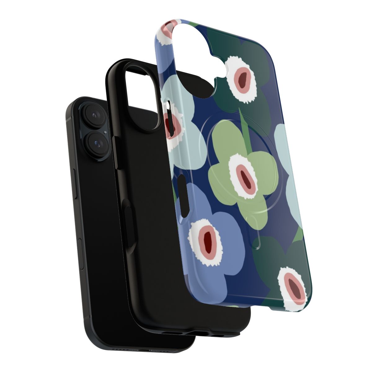 Vibrant blue and green floral pattern on a magnetic phone case - Layers